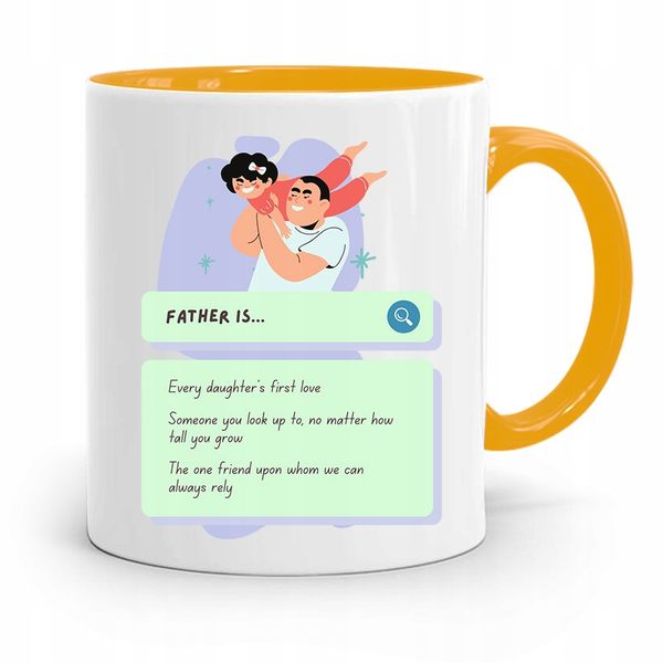 Kubek Żółty Prezent Na Dzień Ojca Father Is... Z Nadrukiem Ze Zdjęciem zdjęcie 1
