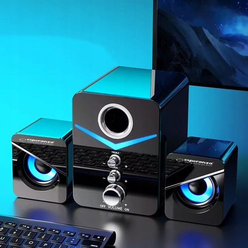 GŁOŚNIKI KOMPUTEROWE 2.1 PODŚWIETLENIE LED MOC 6W na Arena.pl