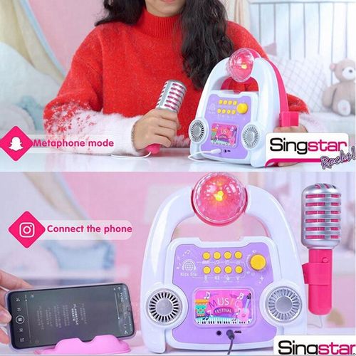 ZESTAW DO KARAOKE DLA DZIECI MIKROFON WZMACNIACZ STATYW ŚWIECĄCA KULA DISCO na Arena.pl