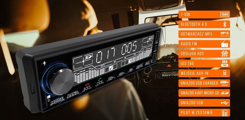 Radio samochodowe Bluetooth USB SD 1DIN Pilot zdjęcie 4