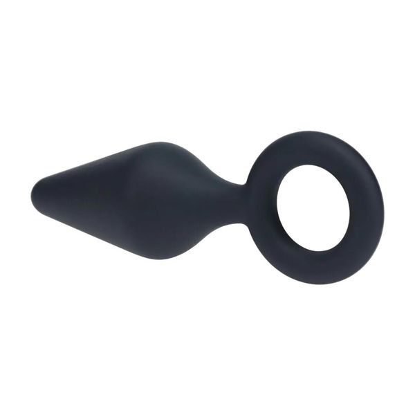 Silicone Anal Plug With Loop - L - Black zdjęcie 5