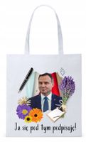 Prezydent Andrzej Duda Torba Eco Biała Shopper Z Nadrukiem Ze Zdjęciem