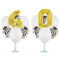 Zestaw balonów na stojaku 60 urodziny, biało-złoty