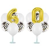 Zestaw balonów na stojaku 60 urodziny, biało-złoty