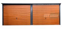 GARAŻ BLASZANY 6m x 6m spad tył - 2x Brama uchylna - złoty dąb + antracyt BOX123 6x6