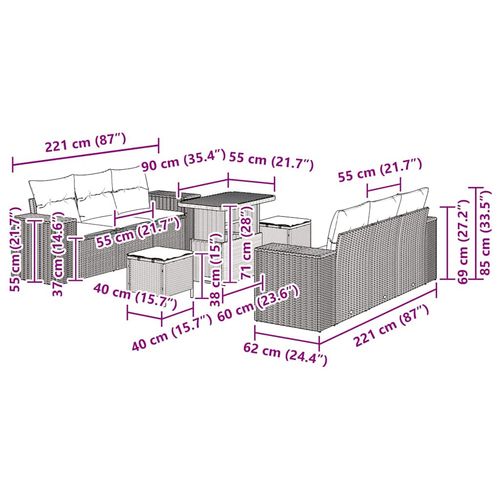 Zestaw Sof na Ogród z przechowywaniem 9 pcs Beżowy Polirattan na Arena.pl