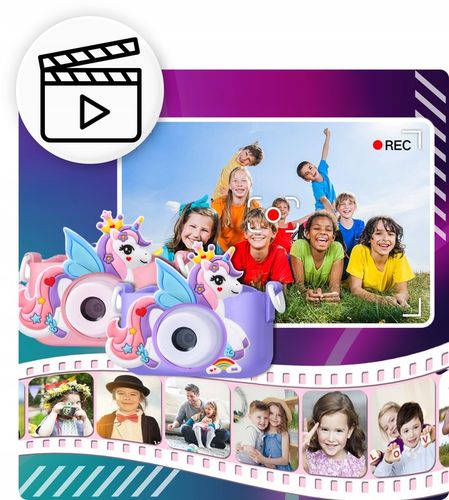 APARAT CYFROWY DLA DZIECI JEDNOROŻEC SELFIE KAMERA+KARTA 32GB MENU PL na Arena.pl