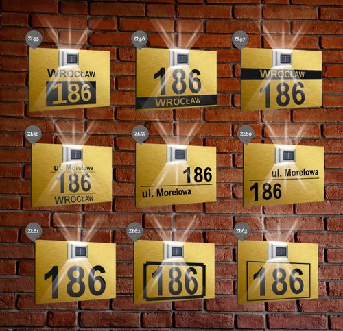 ZŁOTA TABLICZKA ADRESOWA nierdzewna dibond z lampką numer domu 40x30 na Arena.pl