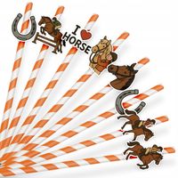 PAPIEROWE SŁOMKI URODZINOWE OZDOBA - JAZDA KONNO KOŃ HOBBY HORSE - 8 szt.