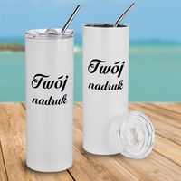 Prosty, biały kubek 600 ml z podwójnymi ściankami i słomką z Twoim nadrukiem