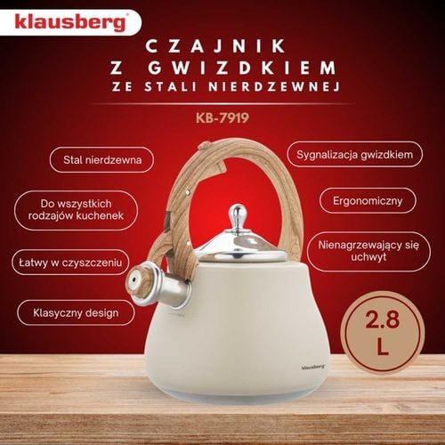 czajnik stalowy z gwizdkiem 2,8l klausberg kb-7919 na Arena.pl