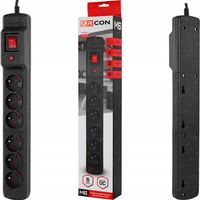 PRZEDŁUŻACZ LISTWA ZASILAJĄCA ANTYPRZEPIĘCIOWA 6 GNIAZD ARCON M6 2500W 1,5m