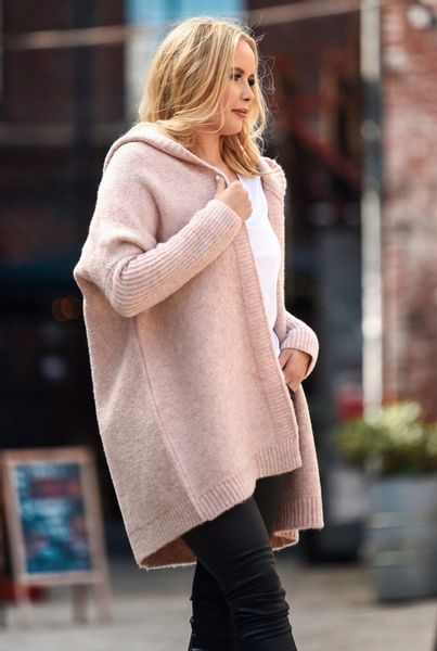 F618 Gruby KARDIGAN oversize KAPTUR, gładki zdjęcie 2
