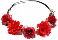 OPASKA WIANEK NA GŁOWĘ BOHO CZERWONE KWIATY PANIEŃSKI ŚLUBNY NA GUMCE