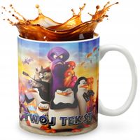 KUBEK 330ml GRAFIKA PREZENT ŚWIĘTA WZÓR - BAJKA PINGWINY Z MADAGASKA + IMIĘ