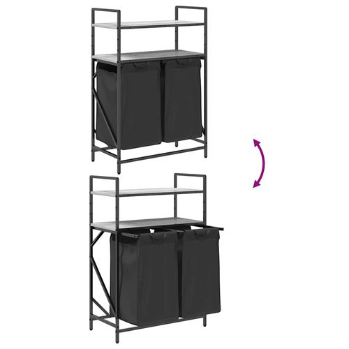 Kosz na pranie 2 przegrody z półkami, szary dąb sonoma na Arena.pl
