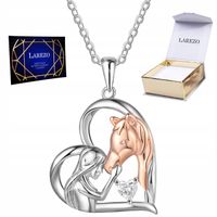 Naszyjnik Srebrny 925 Kobieta z Koniem Dziewczynka Serce Kryształ Koń Konik