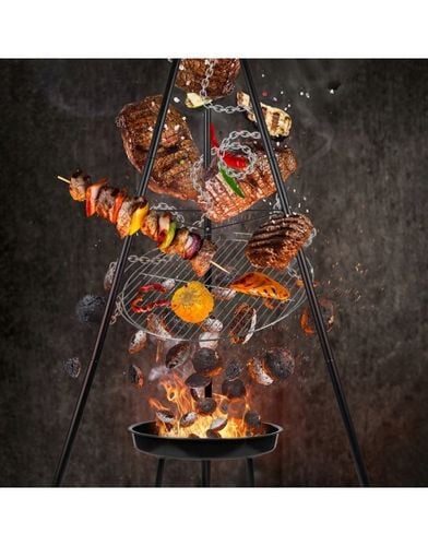 PALENISKO TRÓJNÓG GRILL OGRODOWY OGNISKOWY WISZĄCY DUŻY RUSZT CHROMOWANY 50 na Arena.pl