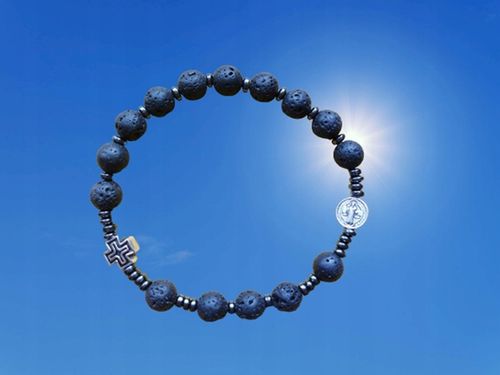 Bransoletka męska RÓŻANIEC na rękę LAWA WULKANICZNA św.Benedykt 174L na Arena.pl