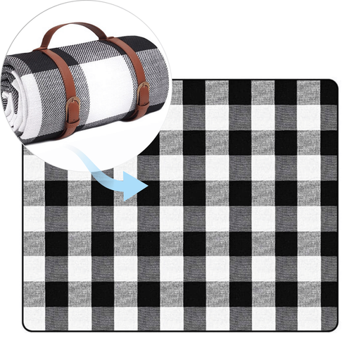 Koc Piknikowy Plażowy Z Izolacją 200X200 Cm - Czarno Biała Krata na Arena.pl