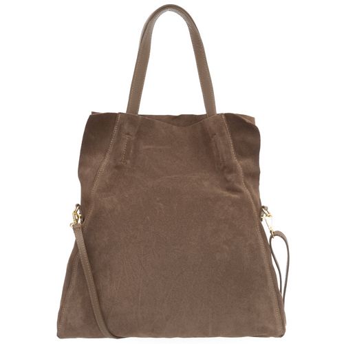 VERA PELLE torebka damska zamszowa shopper z paskiem na ramię V676 taupe na Arena.pl