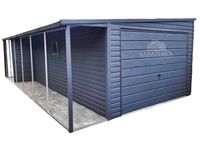 GARAŻ BLASZANY 3,3M X 7M SPAD W BOK BRAMA UCHYLNA - WIATA DRZWI GB302