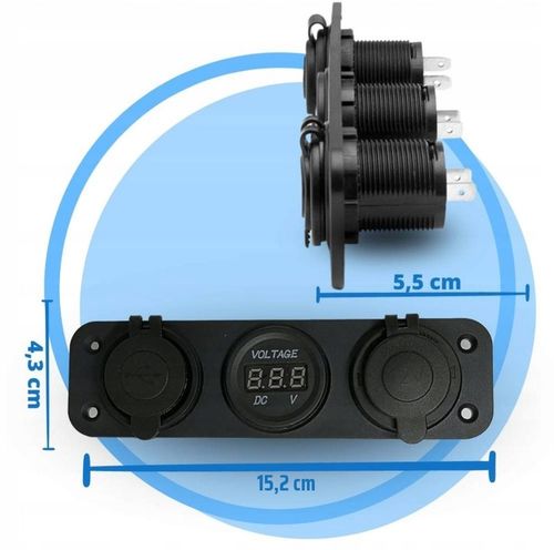 GNIAZDO ŁADOWANIA ZAPALNICZKI 12V WOLTOMIERZ 2 USB na Arena.pl