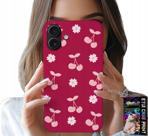 ETUI DO IPHONE 16 PLUS - WISIENKI, WIŚNIE NA BORDOWYM TLE + FOLIA na Arena.pl
