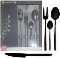 AMBITION 24 SZTUCĆE COMO BLACK MODERN CZARNE ZESTAW OBIADOWE DLA 6 OSÓB