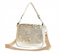 Laura Biaggi - torebka listonoszka biały groszek złota ażurowa klapka F259