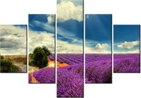 70 100CM OBRAZ 5 ELEM LAWENDOWY KRAJOBRAZ DRUK PŁÓTNO