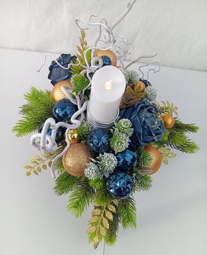 Stroik bożonarodzeniowy z granatem i złotem w ceramicznej doniczce na Arena.pl