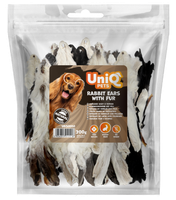 UNIQ PETS Przysmak dla psa uszy królicze z futrem - przekąska psa 300g