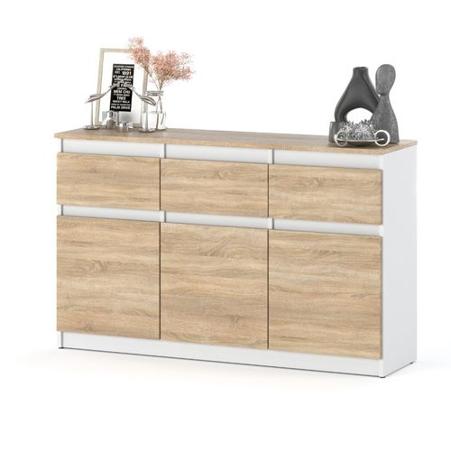 Komoda Nowoczesna 3 Szuflady Oleksa Plus 120cm Pojemna Szafka Biała Sonoma na Arena.pl