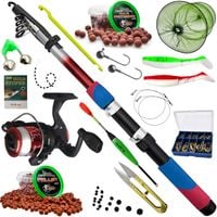ZESTAW WEDKARSKI DLA POCZATKUJACYCH AKCESORIA WEDKARSKIE WEDKA TELESKOPOWA