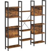 Podwójny regał 166 cm loft rustykalny brąz czarny stal 14 półek