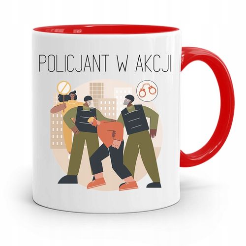 Kubek Czerwony Dla Policjanta Policjantki W Akcji Z Nadrukiem Ze Zdjęciem na Arena.pl
