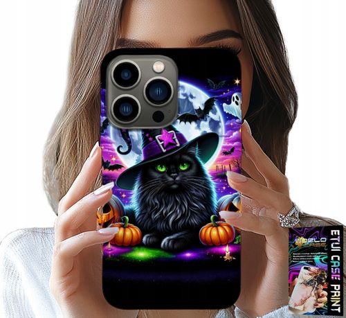 ETUI DO IPHONE 16 PRO - CZARNY KOTEK HALLOWEEN SALEM DYNIA WZORY na Arena.pl