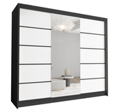 Szafa przesuwna DAVOS VI z lustrem 250cm - garderoba- CZARNY/BIAŁY