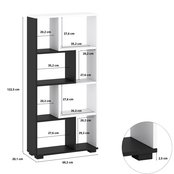 Regał 120x60x20cm ścienny podłogowy biały czarny zdjęcie 9