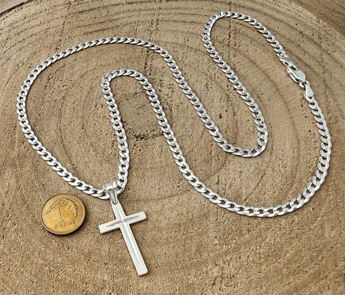 Łańcuszek męski srebrny 925 pancerka 4 mm 50 cm z krzyżykiem na urodziny na Arena.pl
