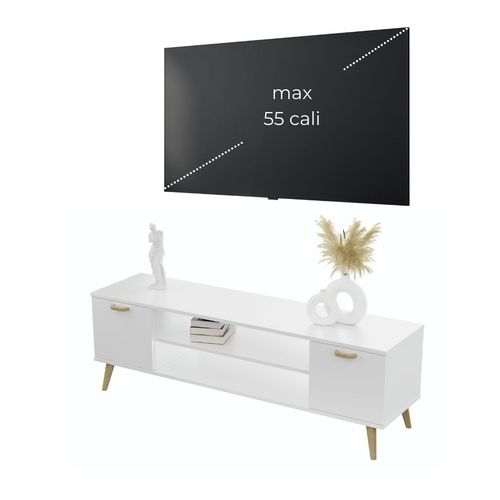 Szafka RTV 155 cm skandynawska biała nogi i uchwyt drewniane na Arena.pl