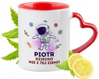 Kubek Czerwony Z Uszkiem W Kształcie Serca Dla Piotra Na Prezent