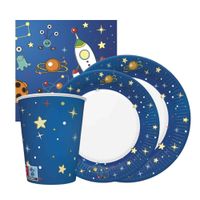 Zestaw komplet zastawy Kosmos - kubeczki, talerzyki, serwetki