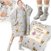 KOC BLUZA OVERSIZE GRUBA KOCOBLUZA Z KAPTUREM W KOTY FUTRZAK XXL + SKARPETY