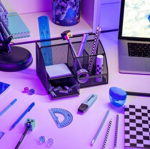 Organizer na Biurko Przybornik na Kredki Pojemnik Szufladka Metalowy Czarny na Arena.pl