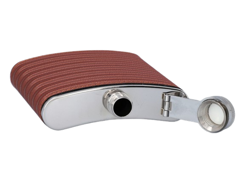 Elegancka Brązowa Piersiówka Obszyta Skórą w Zestawie z Kieliszkami Gentelo na Arena.pl