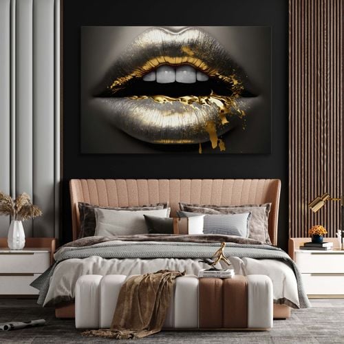 Obraz Ścienny Złoto-Srebrne USTA Efekt 3D Dekoracja Płótno Canvas 90cm x 60cm na Arena.pl