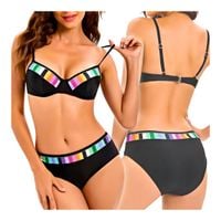 Strój kąpielowy dwuczęściowy komplet damski czarny usztywniany kostium m