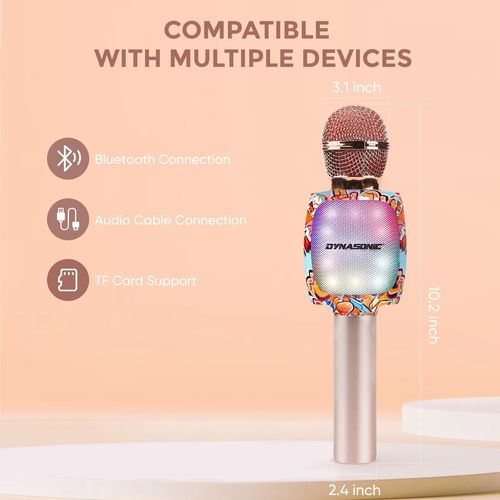 Mikrofon bezprzewodowy DYNASONIC DM-05 do karaoke Bluetooth RGB Złoty na Arena.pl